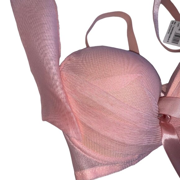 NEW Convertible Bra Panty Set Tie Back Halter Adjust Removable Strap Pink 36B - Picture 8 of 14